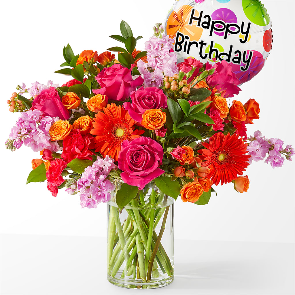 Fiesta Bouquet with Birthday Balloon – Oak Ridge Floral Company Llc, Oak Ridge TN