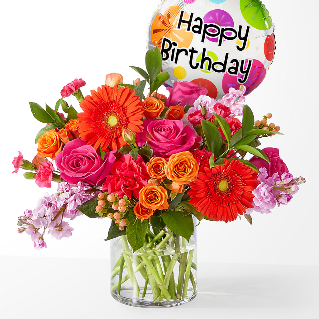 Fiesta Bouquet with Birthday Balloon – Oak Ridge Floral Company Llc, Oak Ridge TN