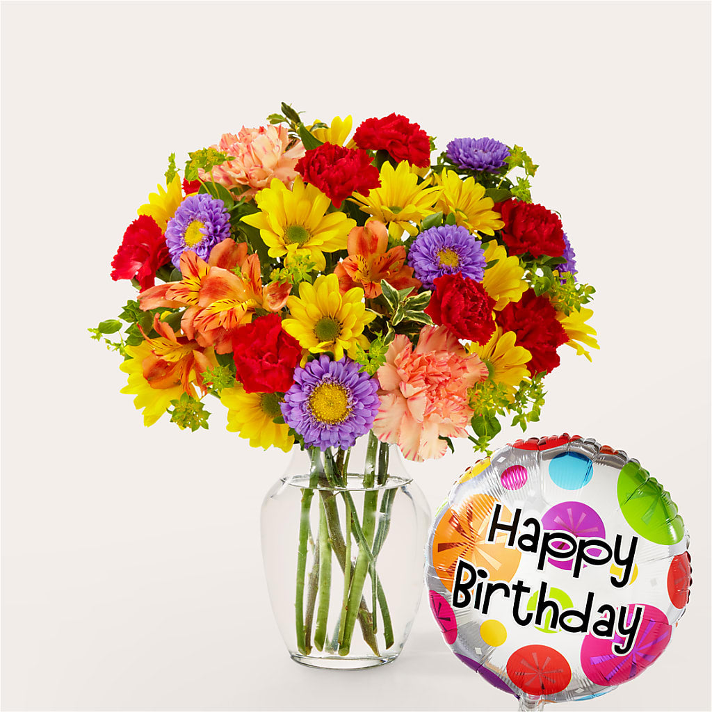 Kaleidoscope Bouquet with Birthday Balloon – Oak Ridge Floral Company Llc, Oak Ridge TN