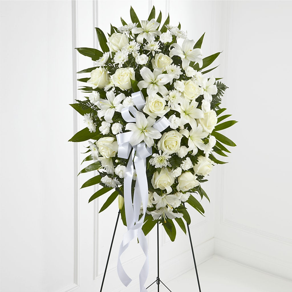 Exquisite Tribute Standing Spray-White Ribbon – Oak Ridge Floral Company Llc, Oak Ridge TN